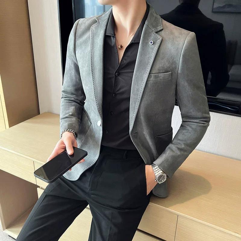 Nouvelle mode costume manteau hommes coupe ajustée peau de cerf velours élégant luxe Blazer manteau