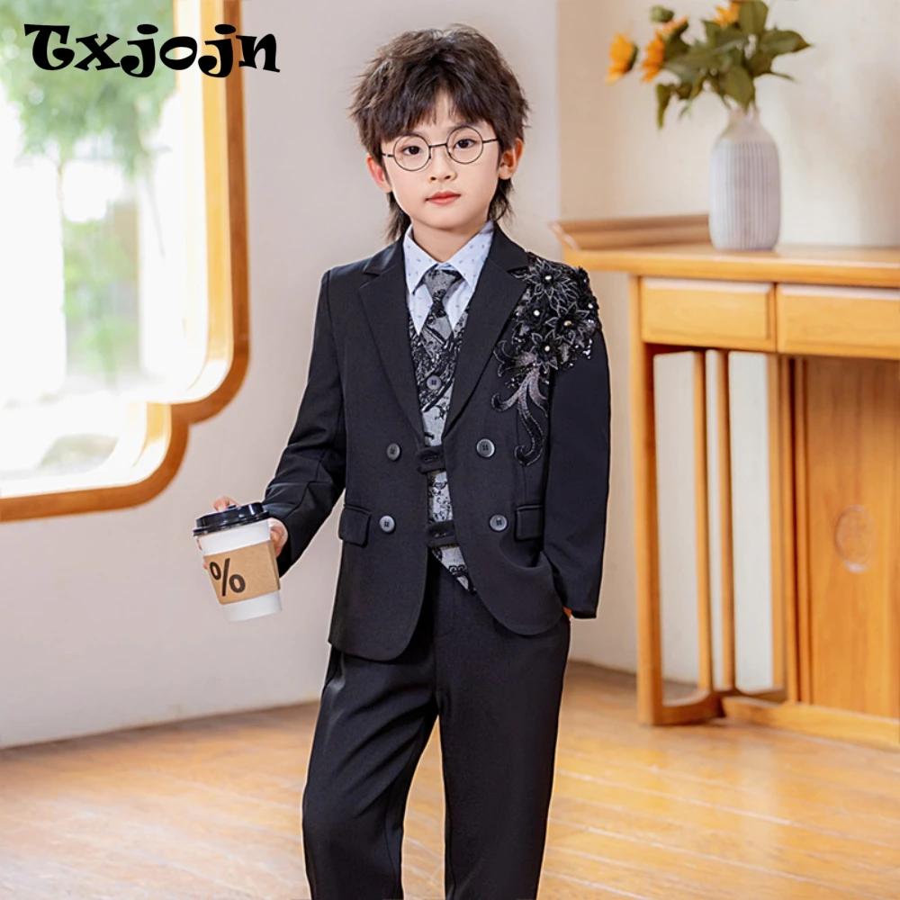 Txjojn – ensemble de costumes brodés pour garçons, 4 pièces, vêtements de Performance sur scène, cos