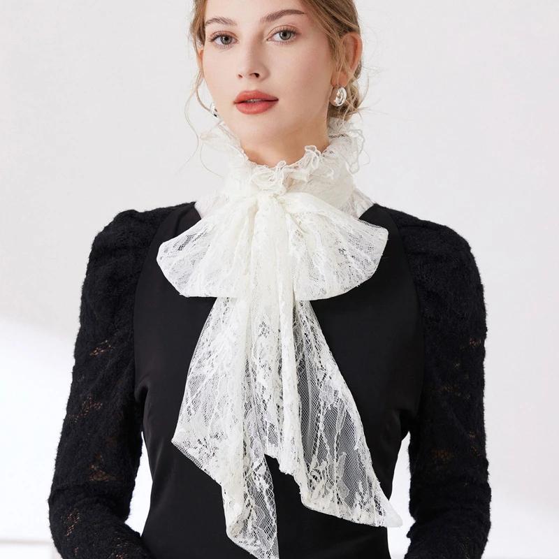 Faux col décoratif avec nœuds à volants pour femmes et filles, pull détachable, demi-chemise, col ha