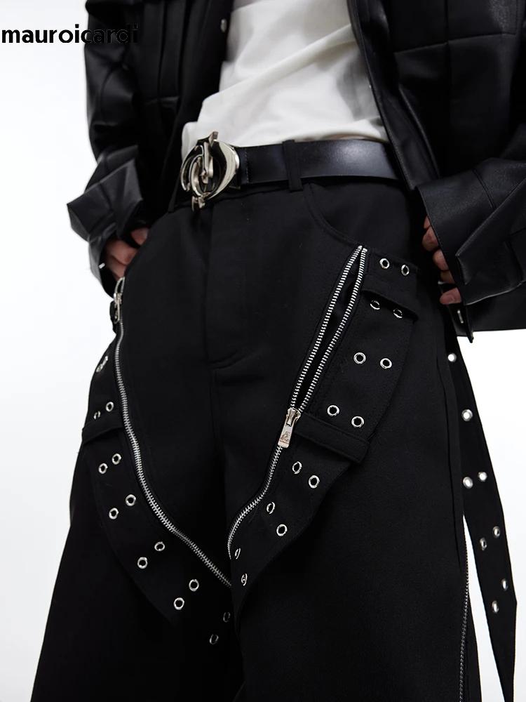 Mauroicardi-Pantalon Baggy à Jambes Larges pour Homme, Streetwear Cool, Long, Noir, Flowy, Vêtements