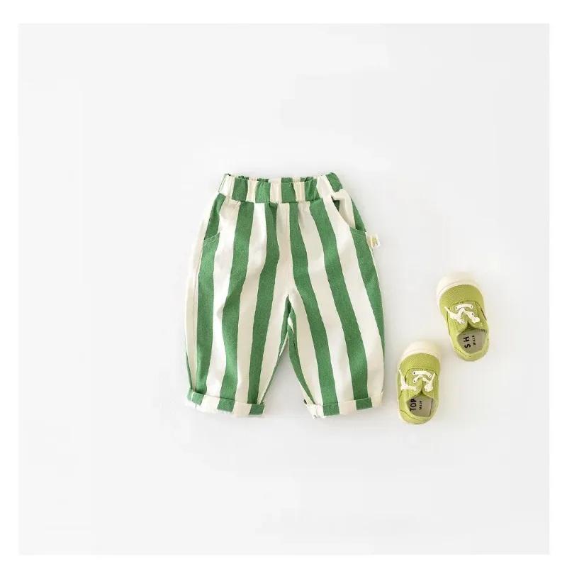Viser décontractés rayés pour enfants, poches pour bébé, pantalons d'extérieur en coton pour enfants