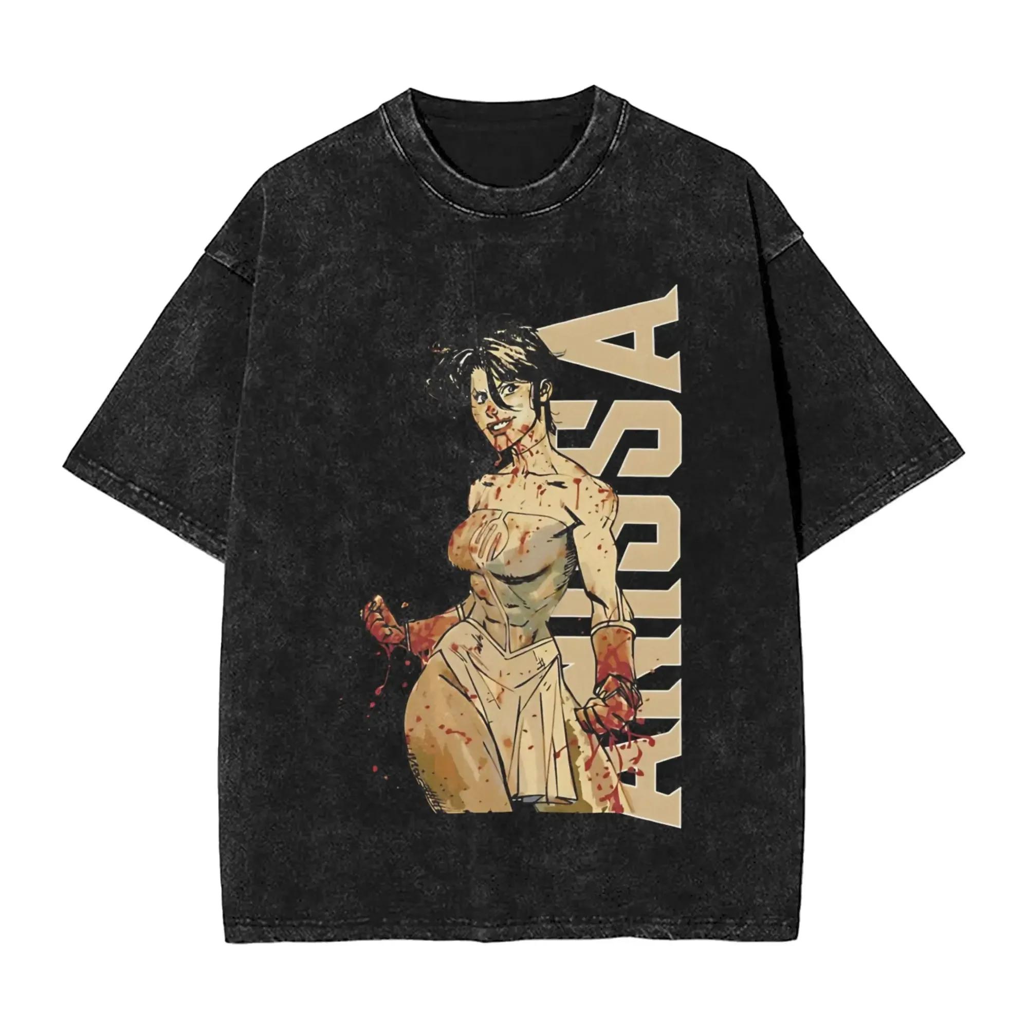 T-shirt unisexe oversize en coton, style streetwear, imprimé manga invincible américain, effet délav