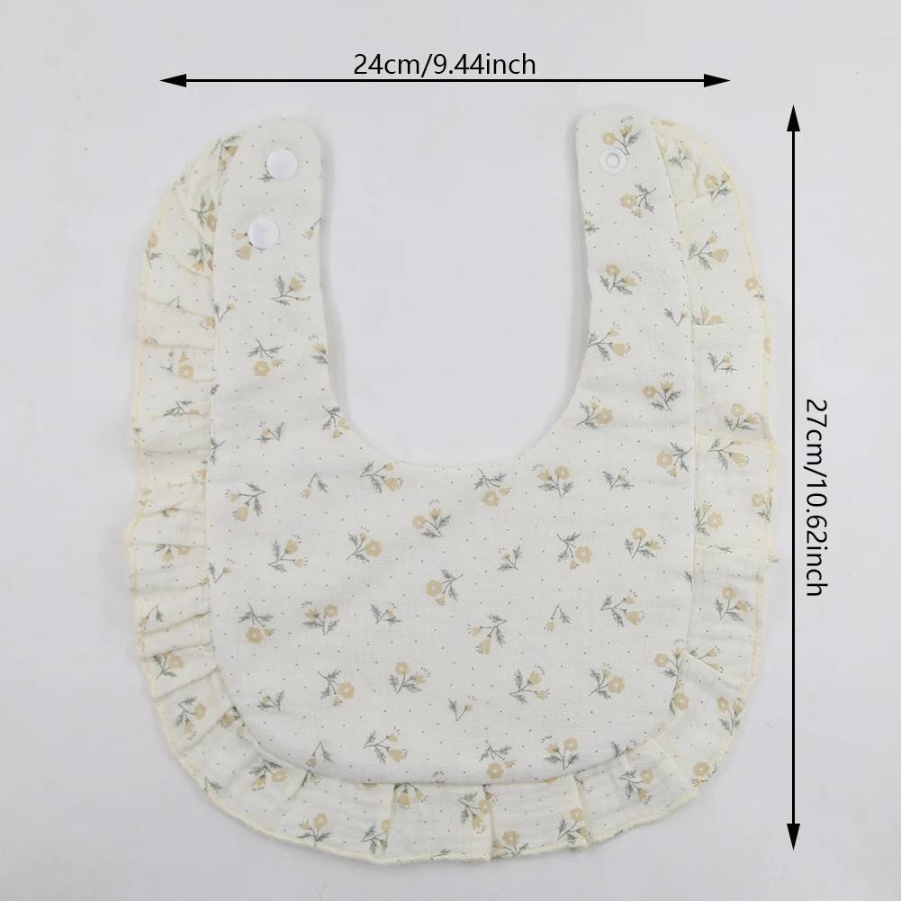 Bavoirs pour bébé imprimés de fleurs, serviette de salive réglable, bord à volants, mousseline de co