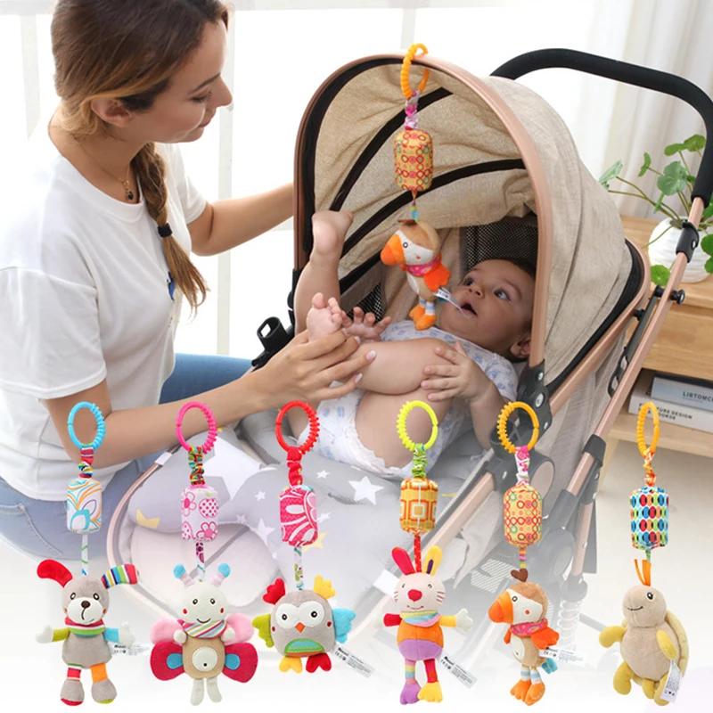 Hochets suspendus sensoriels pour bébé, jouet d'apprentissage doux, animaux en peluche, poussette, l