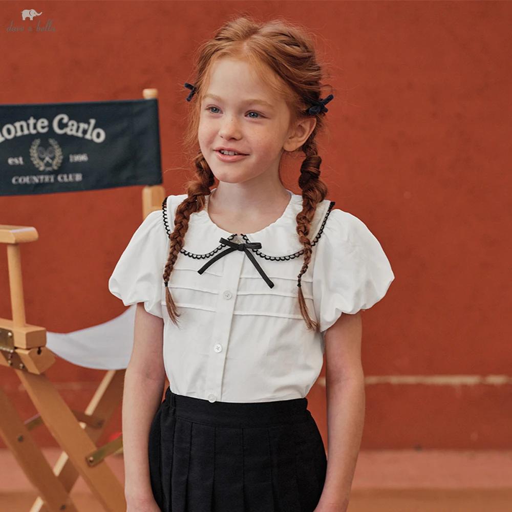 Chemise d'été pour enfants Dave Bella, chemisier en coton à manches courtes pour filles, 7-13 ans, h