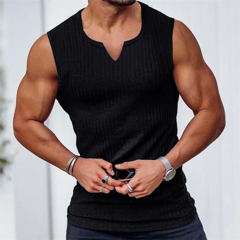 Chemise sans manches à col en V pour hommes, haut de gym glacé, maillot de corps de sport, vêtements