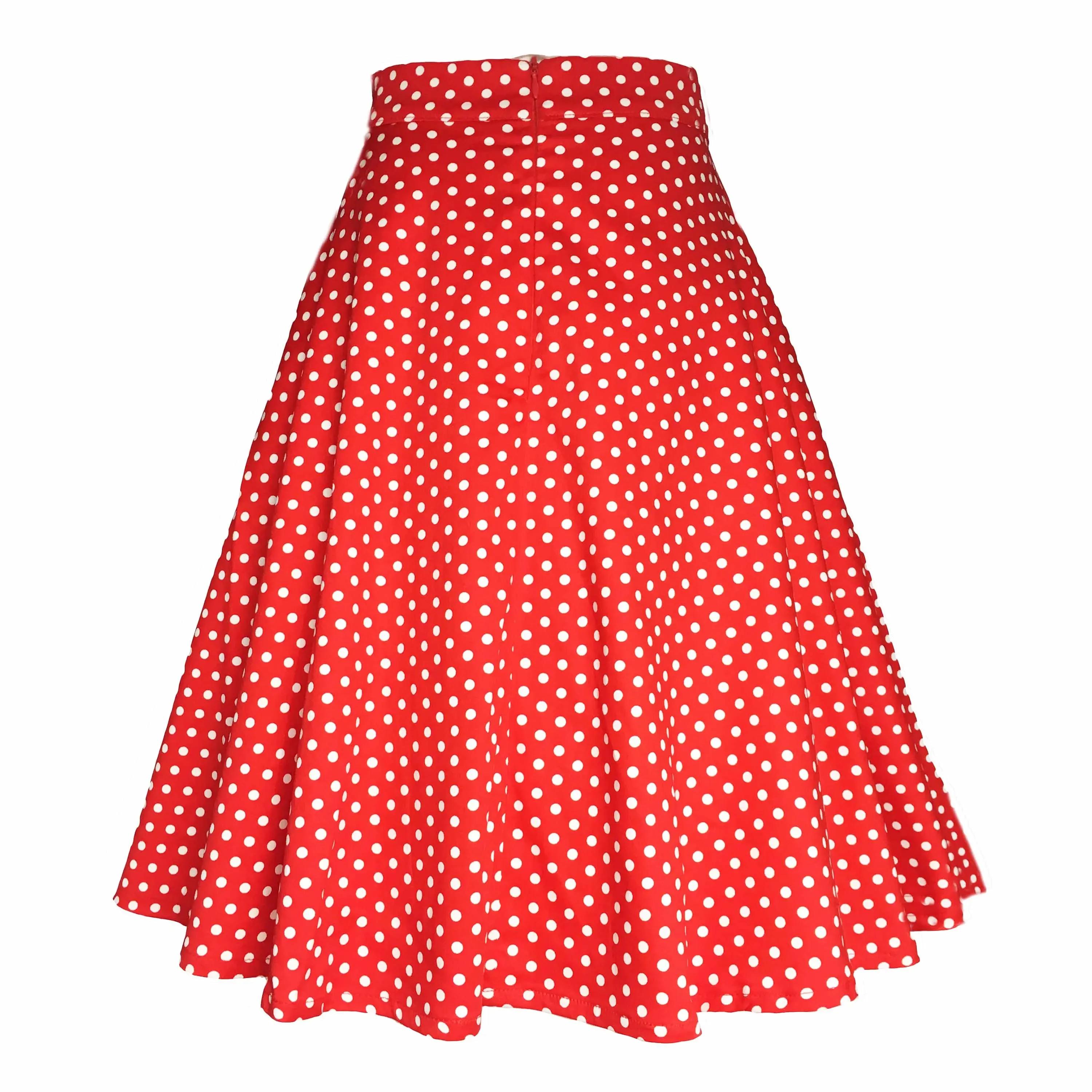 Petit rouge à pois coton femmes Sexy Midi jupe d'été Pin Up taille haute rétro Vintage Rockabilly 50