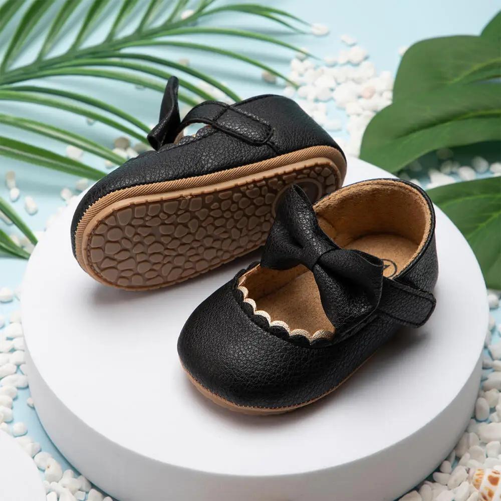 Chaussures de marche rétro pour nouveau-né, chaussures de princesse avec nœud de couleur unie, antid