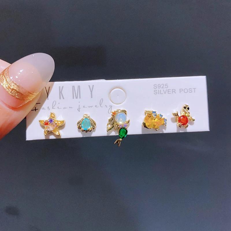 Boucles d'oreilles mixtes en cristal de Zircon coloré, 5 pièces/ensemble, conte de fées, pour femmes