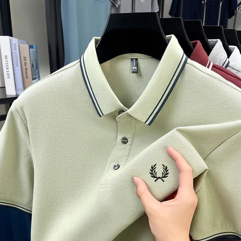 Polo à manches courtes pour hommes, 100% coton pur, brodé, décontracté, à la mode, respirant, confor