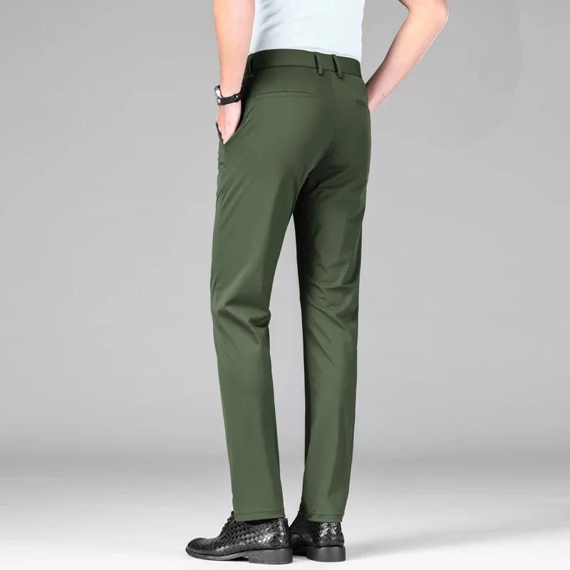 Pantalon de costume d'affaires en soie glacée pour hommes, haute élasticité, vert armée, bleu, élast