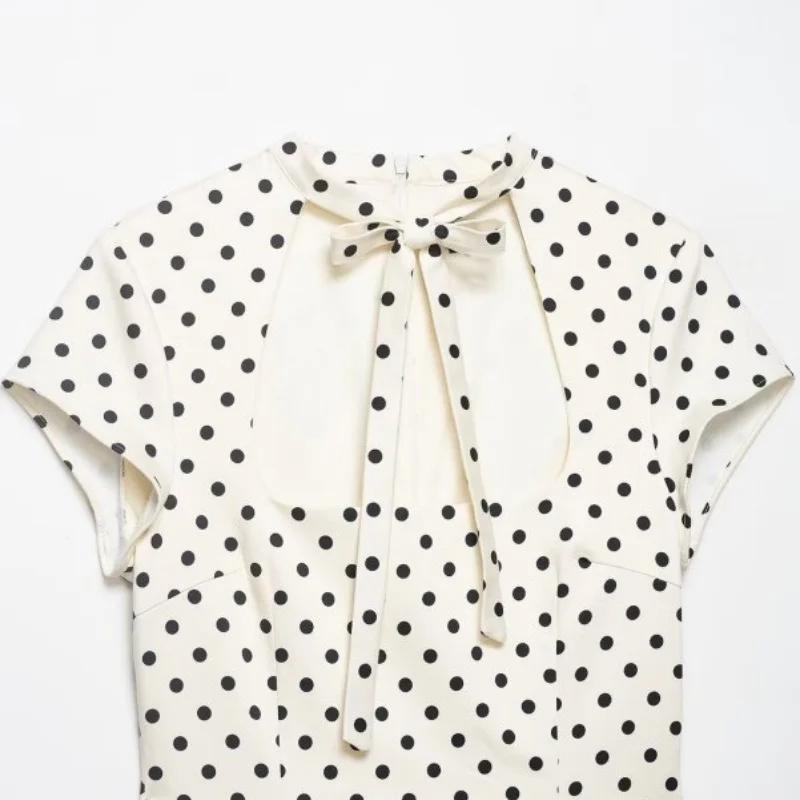 Mini-robe à découpes avec nœud papillon sur le devant, robe moulante à pois à manches courtes pour f