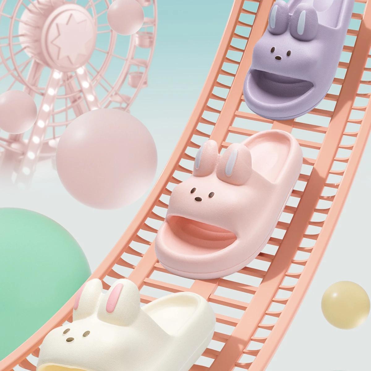 Pantoufles de lapin de dessin animé pour enfants, pantoufles d'intérieur et d'extérieur à fond épais