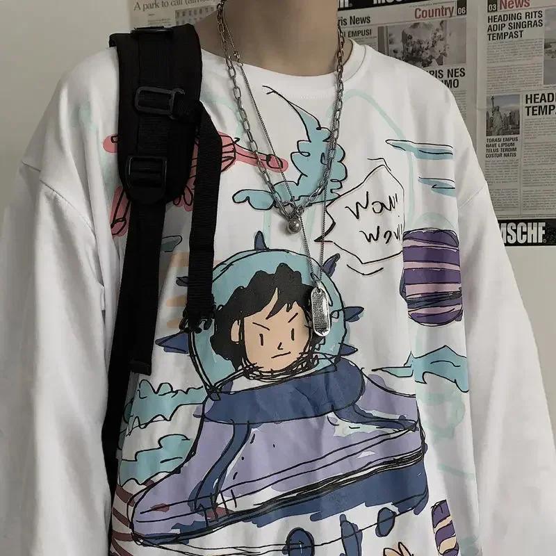 T-shirt pour hommes automne Y2k T-shirt Streetwear surdimensionné à manches longues Anime T-shirt Ha