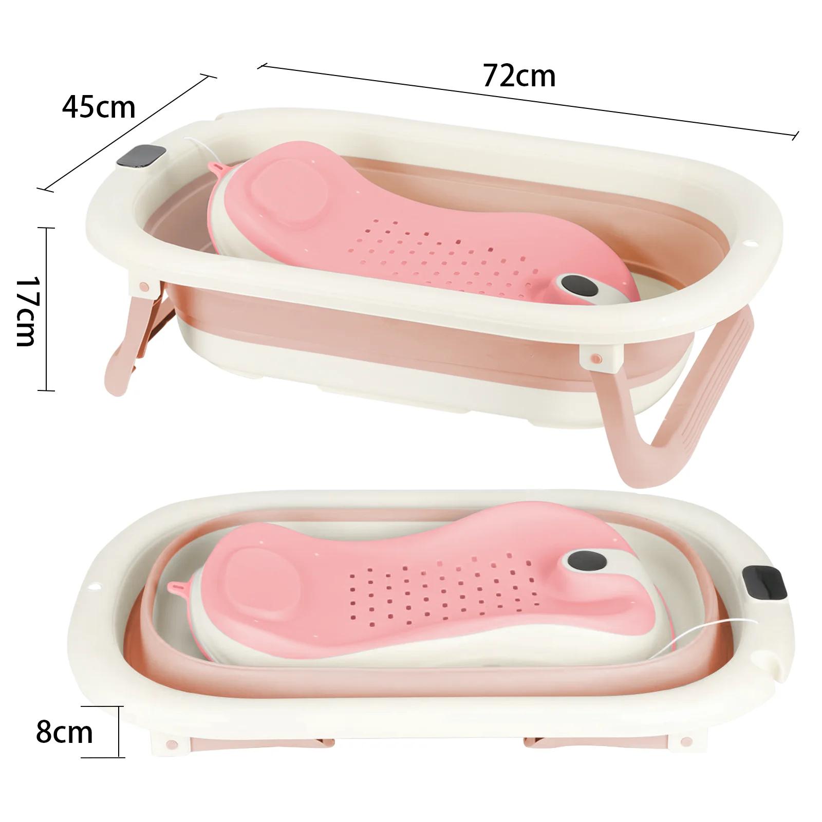 Baignoire Pliable Bébé, Avec Thermometre Digital, Coussin De Bain, Compacte Portable, Gris/Rose/Kaki