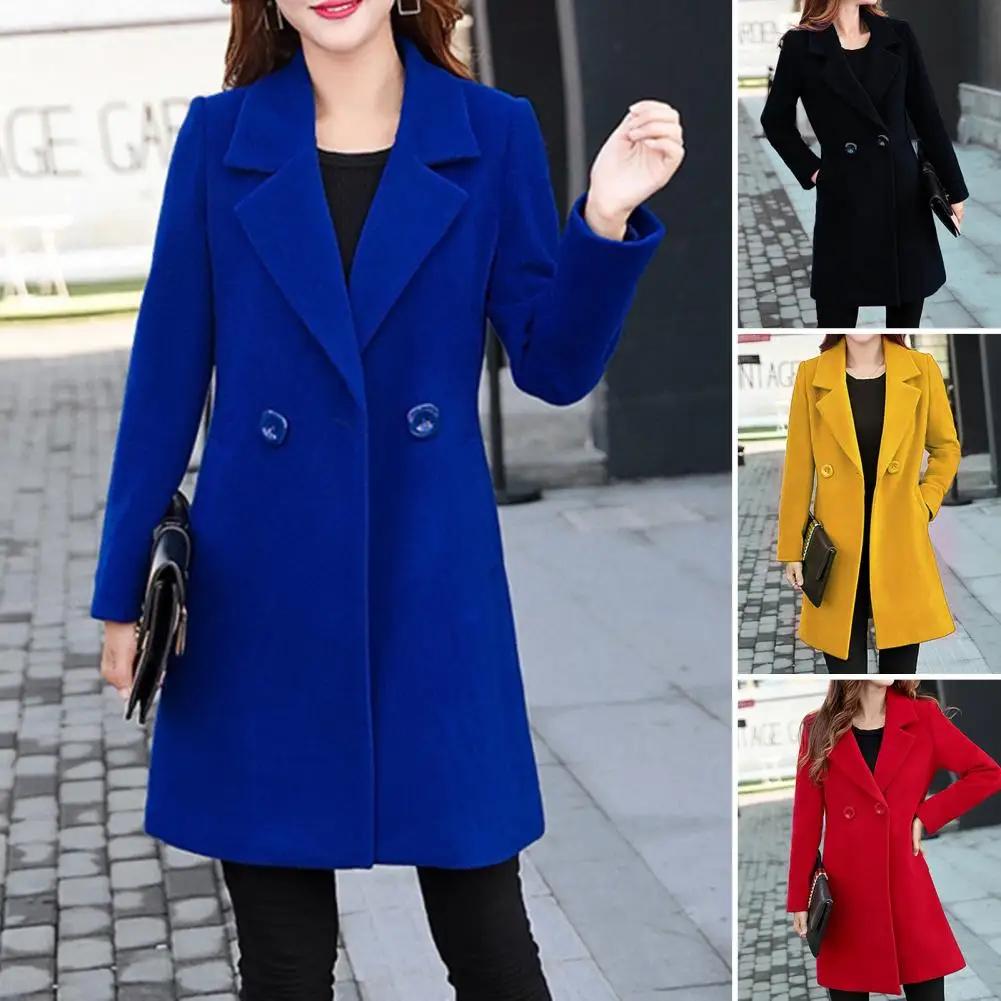 Manteau d'hiver femmes poches épaisses pardessus col cranté manteau d'automne