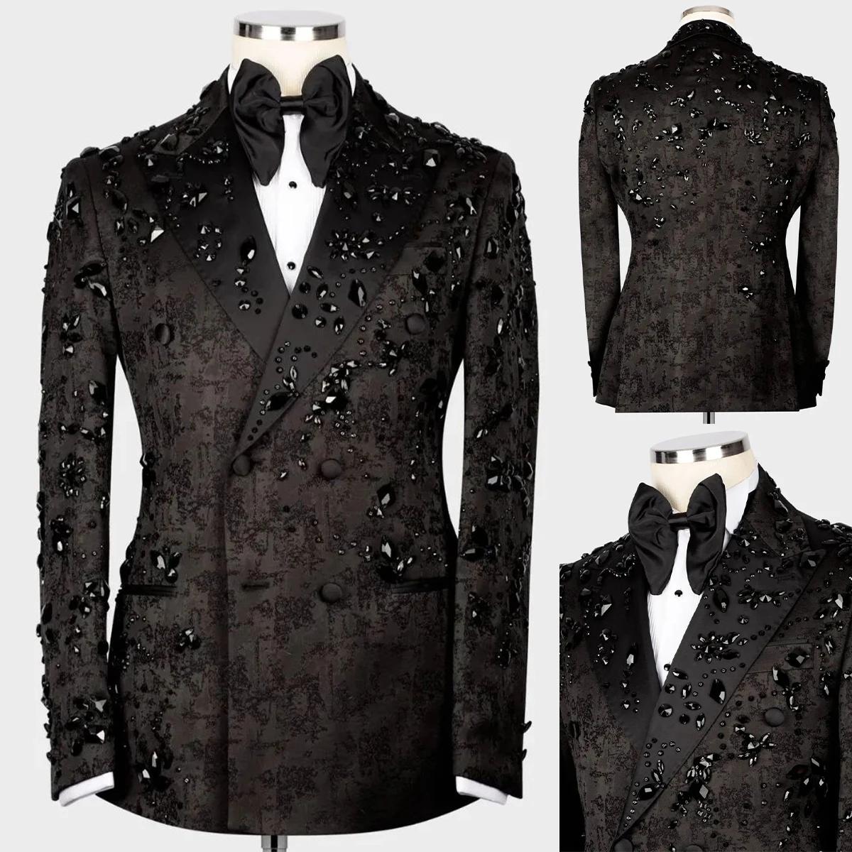 Costume moderne pour hommes, perles de cristal, 2 pièces, Blazer, pantalon, Double boutonnage, vêtem