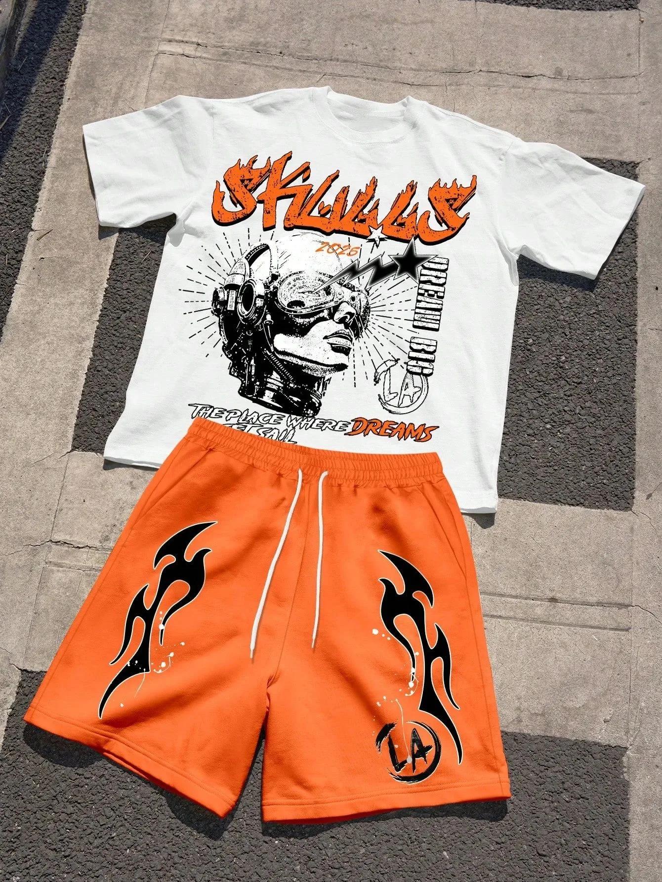 Ensemble T-shirt et short à col rond pour hommes, à la mode, respirant, confortable, lettre imprimée