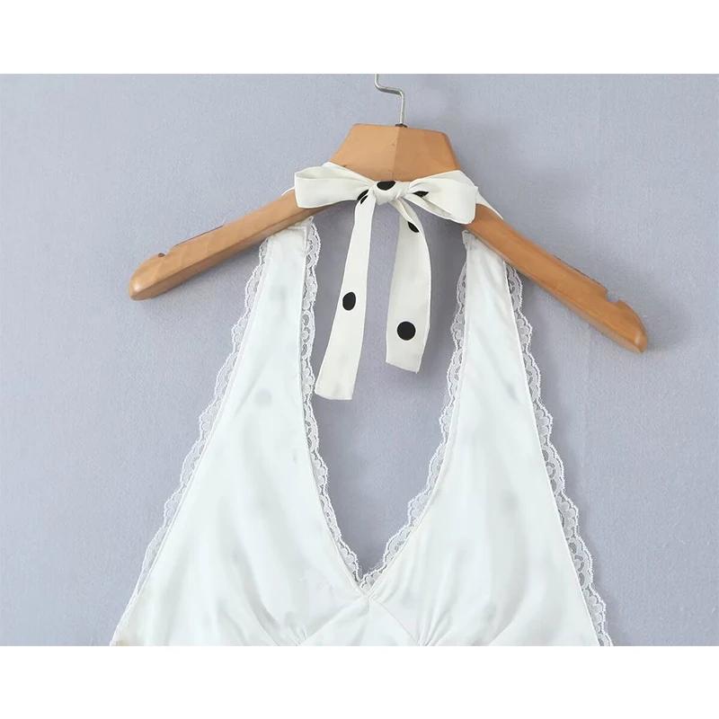 YENKYE dentelle épissé à pois Robe licou femmes élégant a-ligne Mini Sexy dos nu robes Robe d'été 20