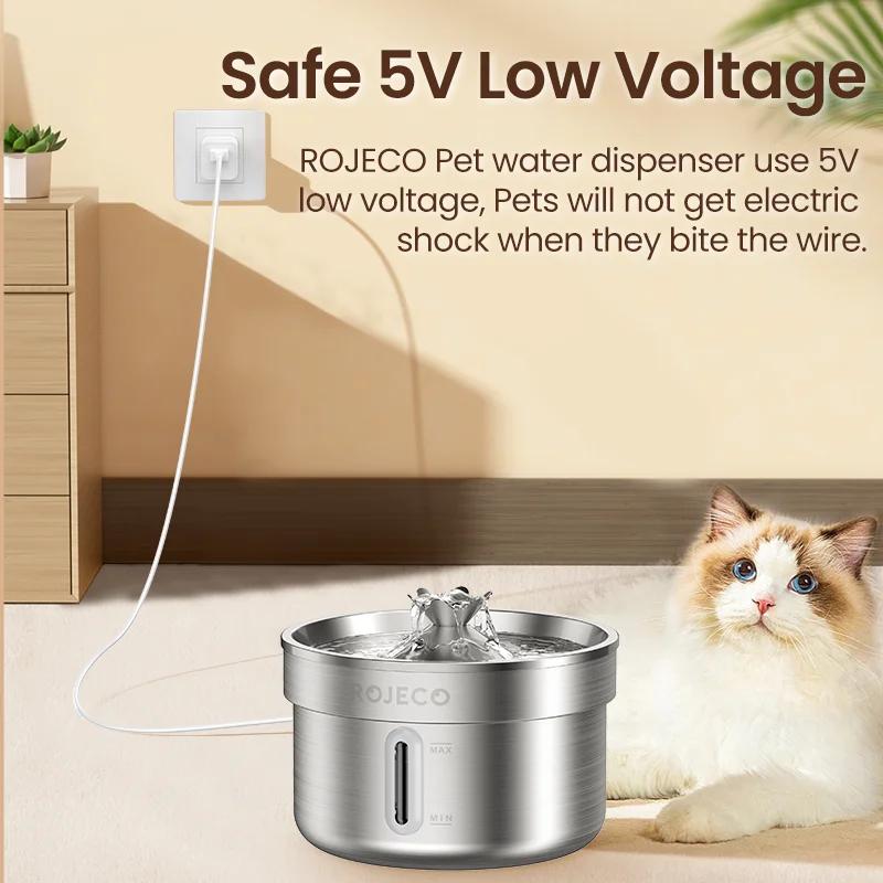 ROJECO fontaine à boire pour animaux de compagnie en acier inoxydable fontaine d'eau automatique pou