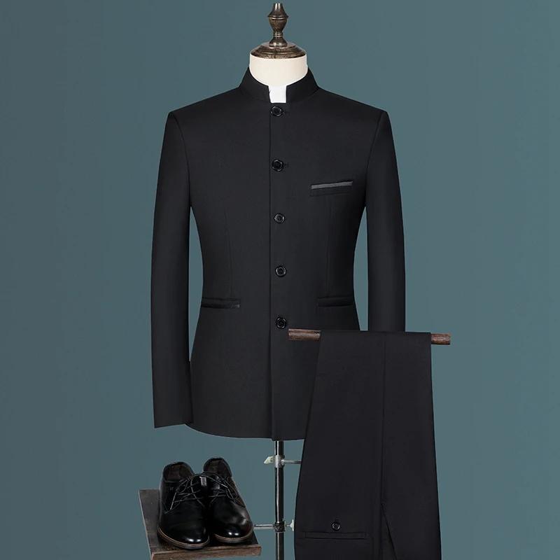 Costume Zhongshan de style coréen pour hommes d'affaires, à la mode, cool, décontracté, col montant,