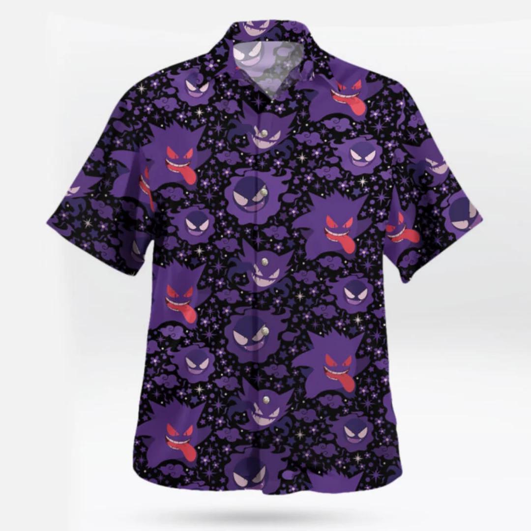 Chemise hawaïenne à boutons avec motif Anime Gengar Pokemon, T-Shirt de sport d'été à séchage rapide