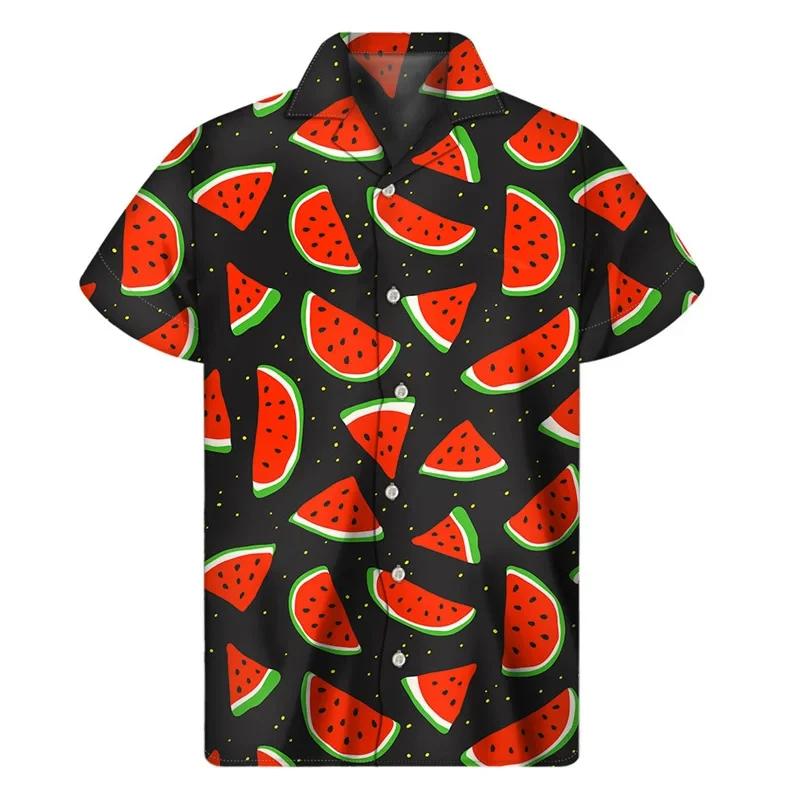 Chemise hawaïenne graphique pastèque tropicale, manches courtes, chemises à boutons de Fruits imprim