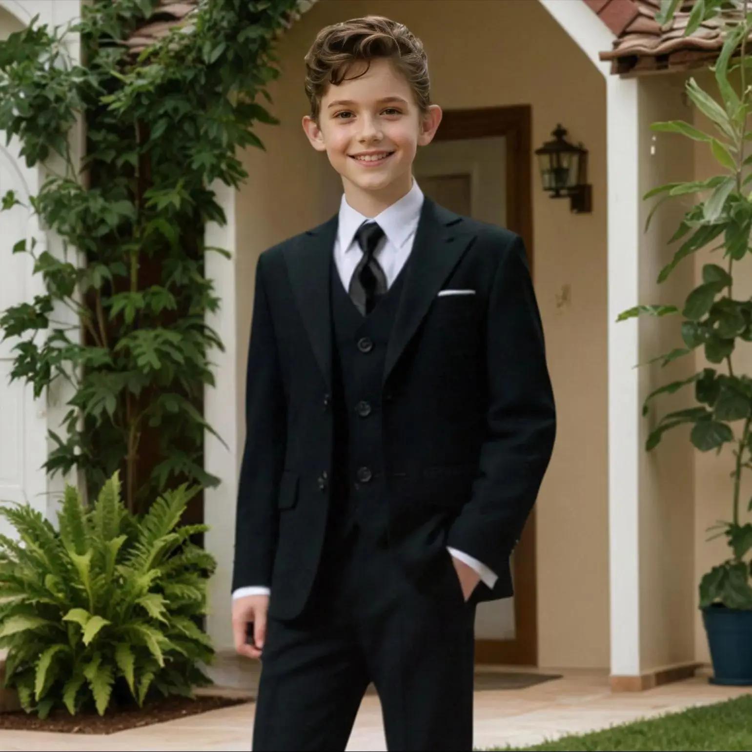 Costumes pour garçons, veste 4 pièces, gilet, pantalon, cravate, robe aléatoire pour adolescents, sp
