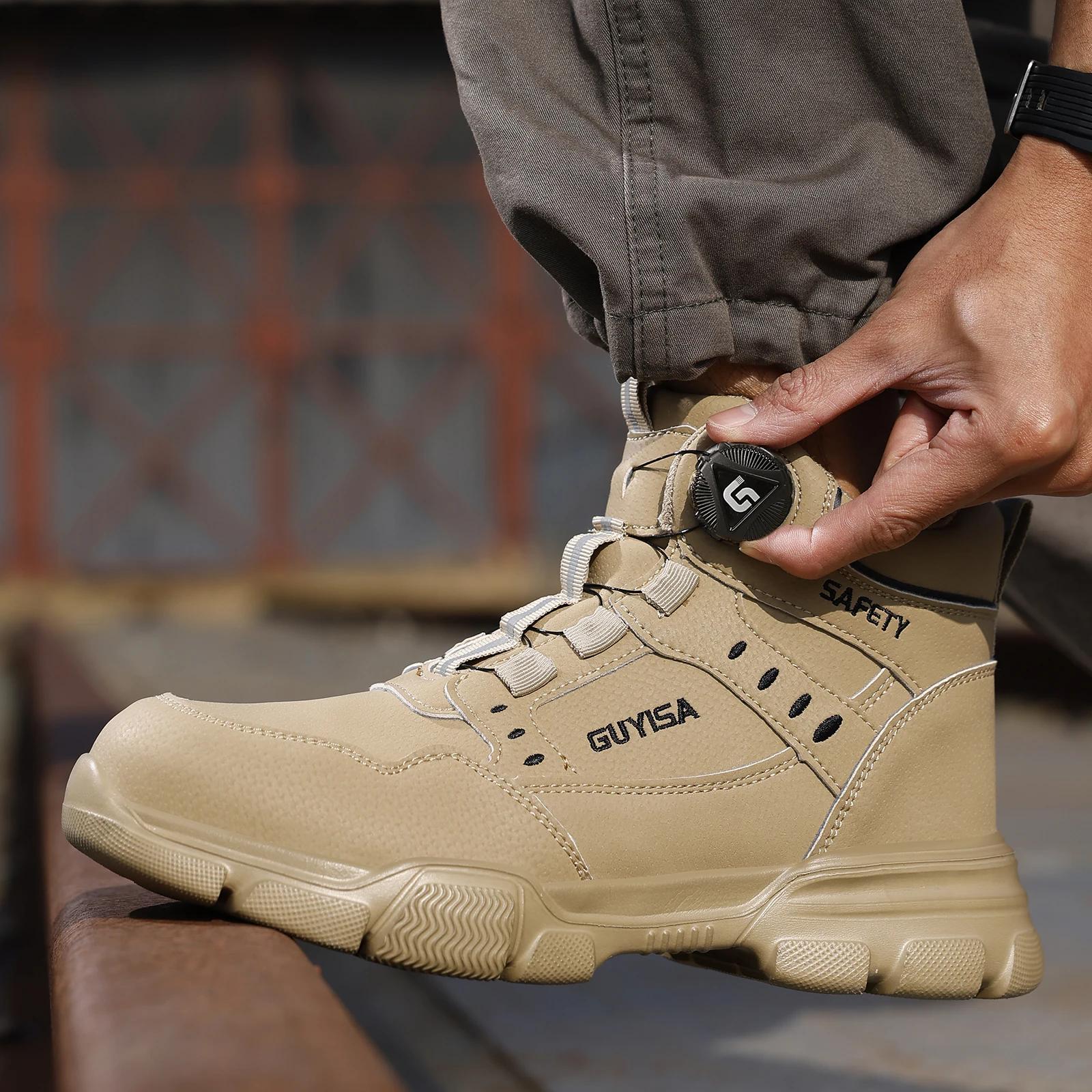 Chaussures de travail GUYISA pour hommes à embout en acier, anti-écrasement et anti-perforation, kak