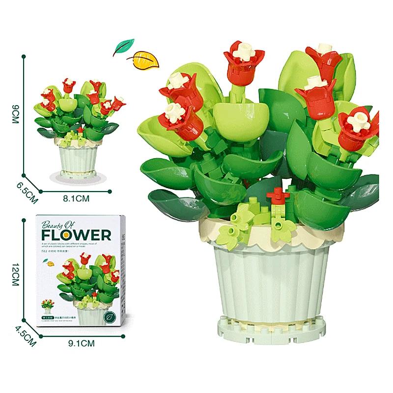 Bouquet de blocs de construction créatif, cadeau en pot de plante de fleur éternelle, plante en pot
