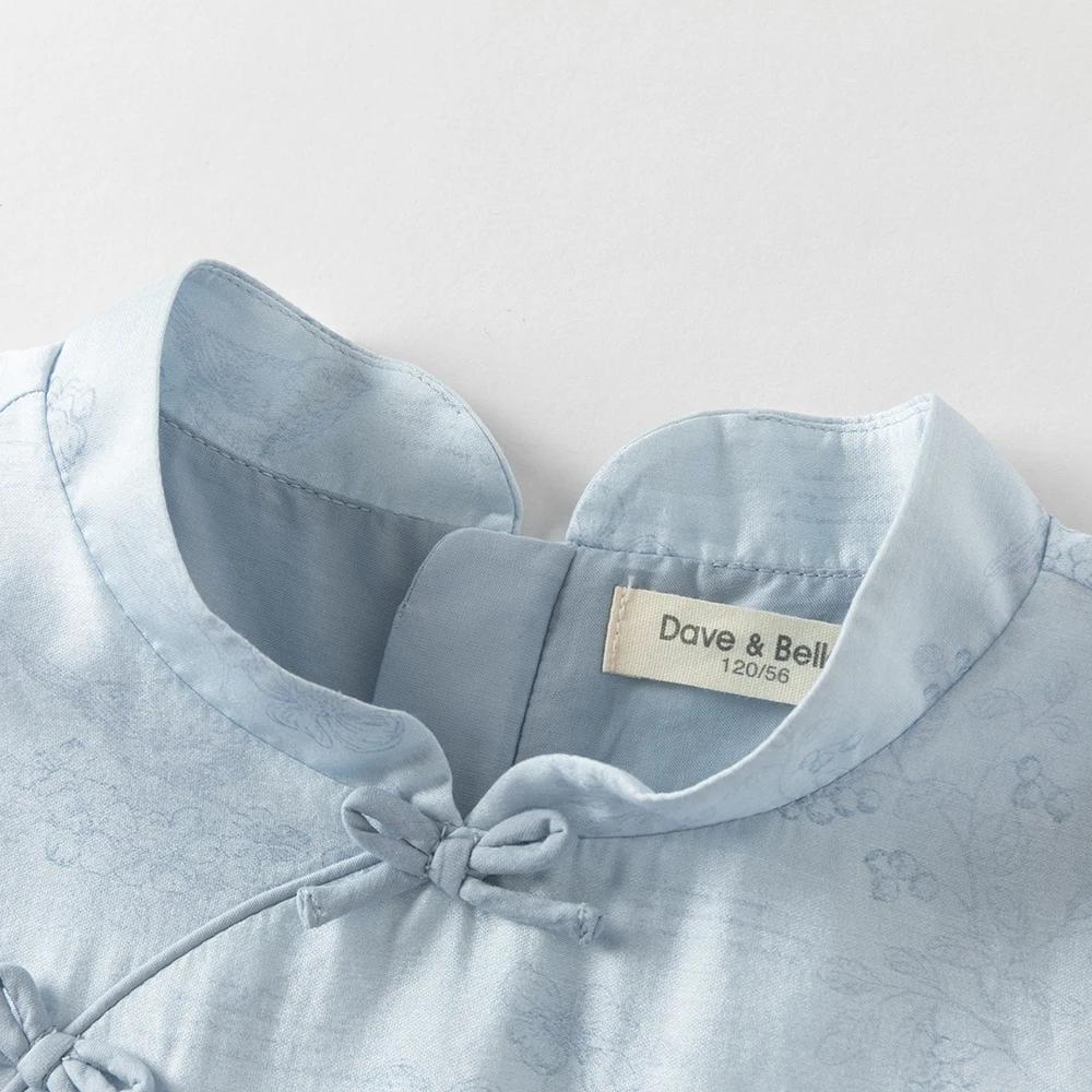 Robes d'été imprimées pour filles Dave Bella, style princesse, 7-13 ans, sans manches, style chinois