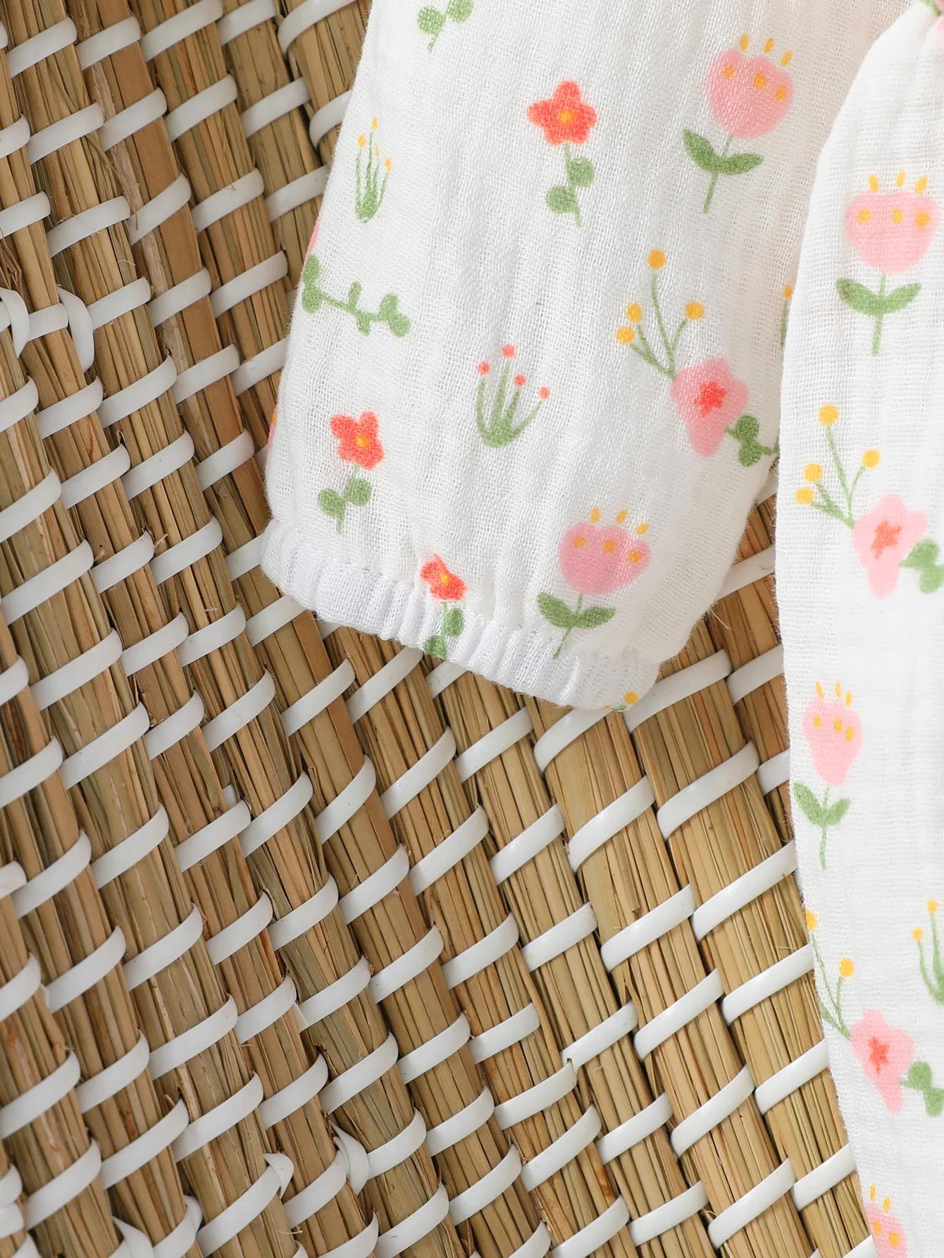 Combinaison bébé fille manches longues floral - Vêtement nouveau-né 6M avec nœud - Toutes saisons confortable