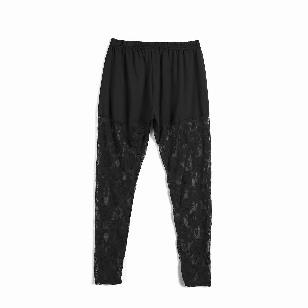 Leggings grande taille pour femmes, pantalon slim de couleur unie, couture en dentelle florale trans