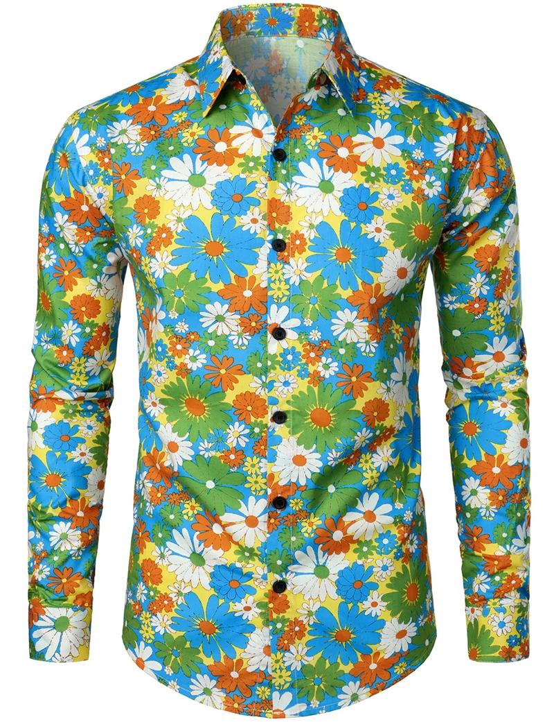 Chemise florale rétro des années 70 pour hommes et femmes, mode luxe, chemises à manches longues, bo