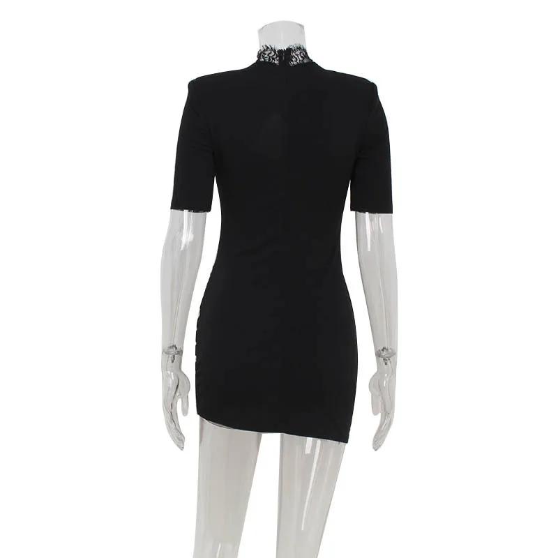 Robes à col haut pour femmes, mini robe éducative, tenues à demi-manches, gaine de tambour évidée, p