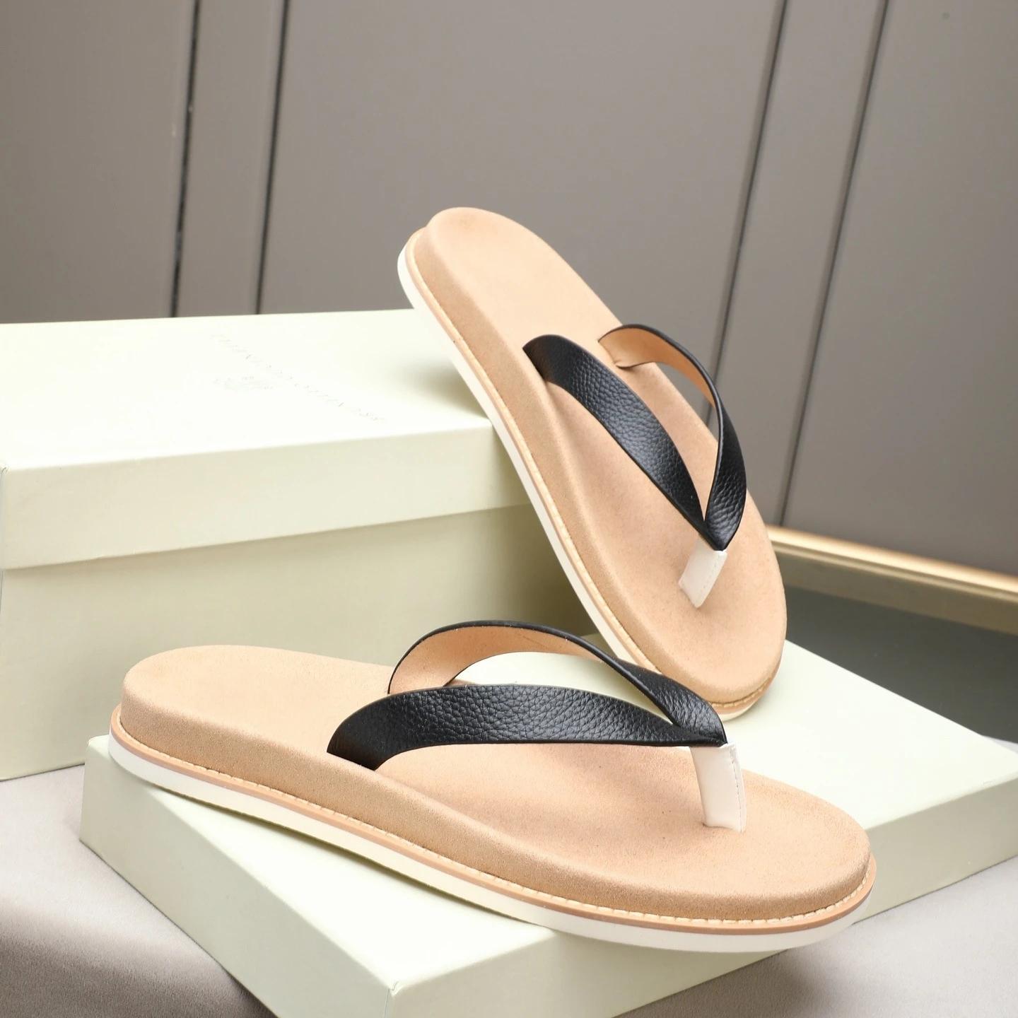 Chaussures pour hommes de marque de luxe, pantoufles en cuir faites à la main, chaussures de plage e