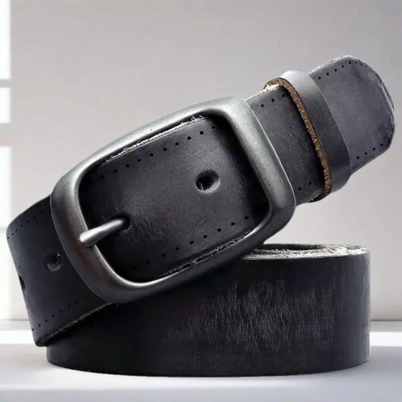 Ceinture homme de luxe modèle 2026, largeur 3,3 cm, en cuir véritable, style rétro décontracté. Peut