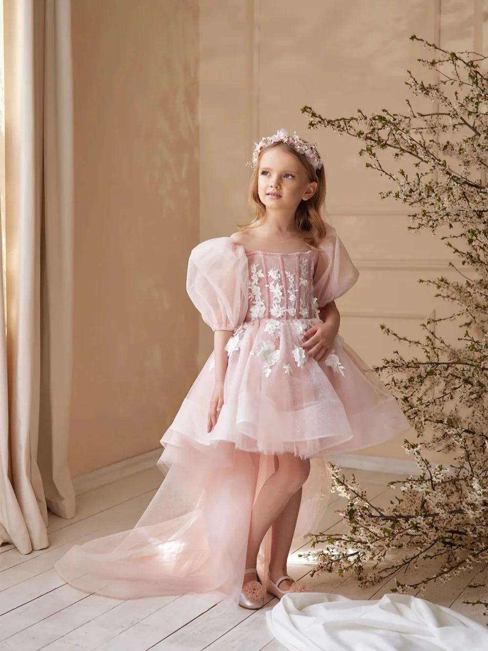 Robes de demoiselles d'honneur en paillettes roses pour mariage, robe de princesse à manches bouffan