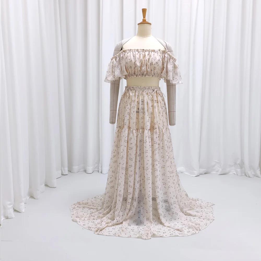 Robe de maternité en mousseline de soie, épaules dénudées, imprimé doux, robe de maternité, pour réc