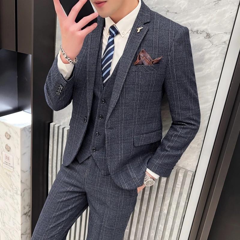 Ensemble trois pièces pour hommes, mode britannique, coupe cintrée, gilet, pantalon, beau, tendance,