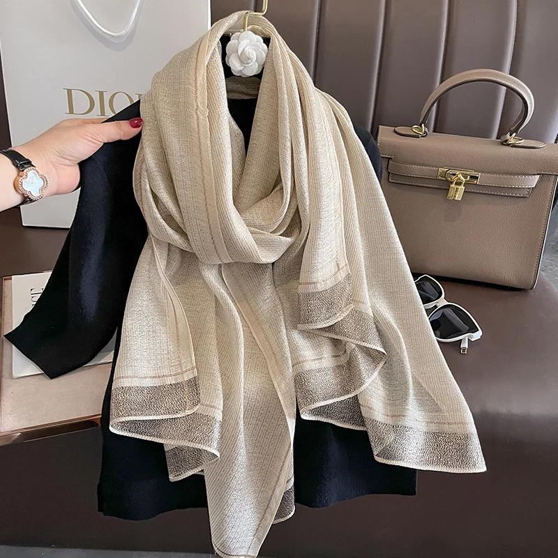 Écharpe chaude en laine de soie solide pour femme, châle enveloppant, Bufanda Floral Pashmina, luxe,