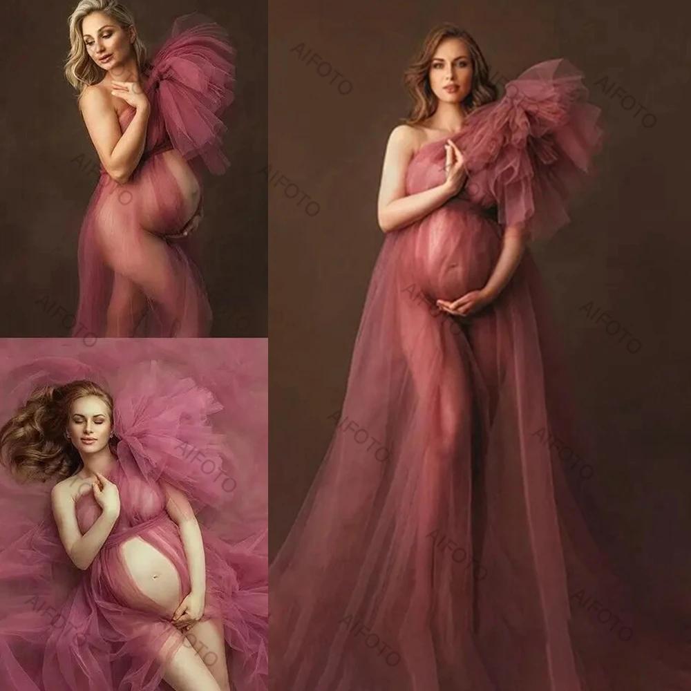 Robe longue en tulle pour femmes enceintes, robe de photographie, robe à volants en maille, longue f