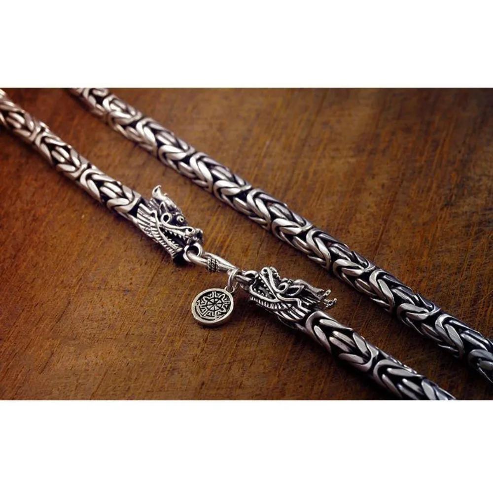 Collier Noble en argent Sterling rétro pour hommes et femmes, classique, 8MM, rchain dragon, 60cm, b