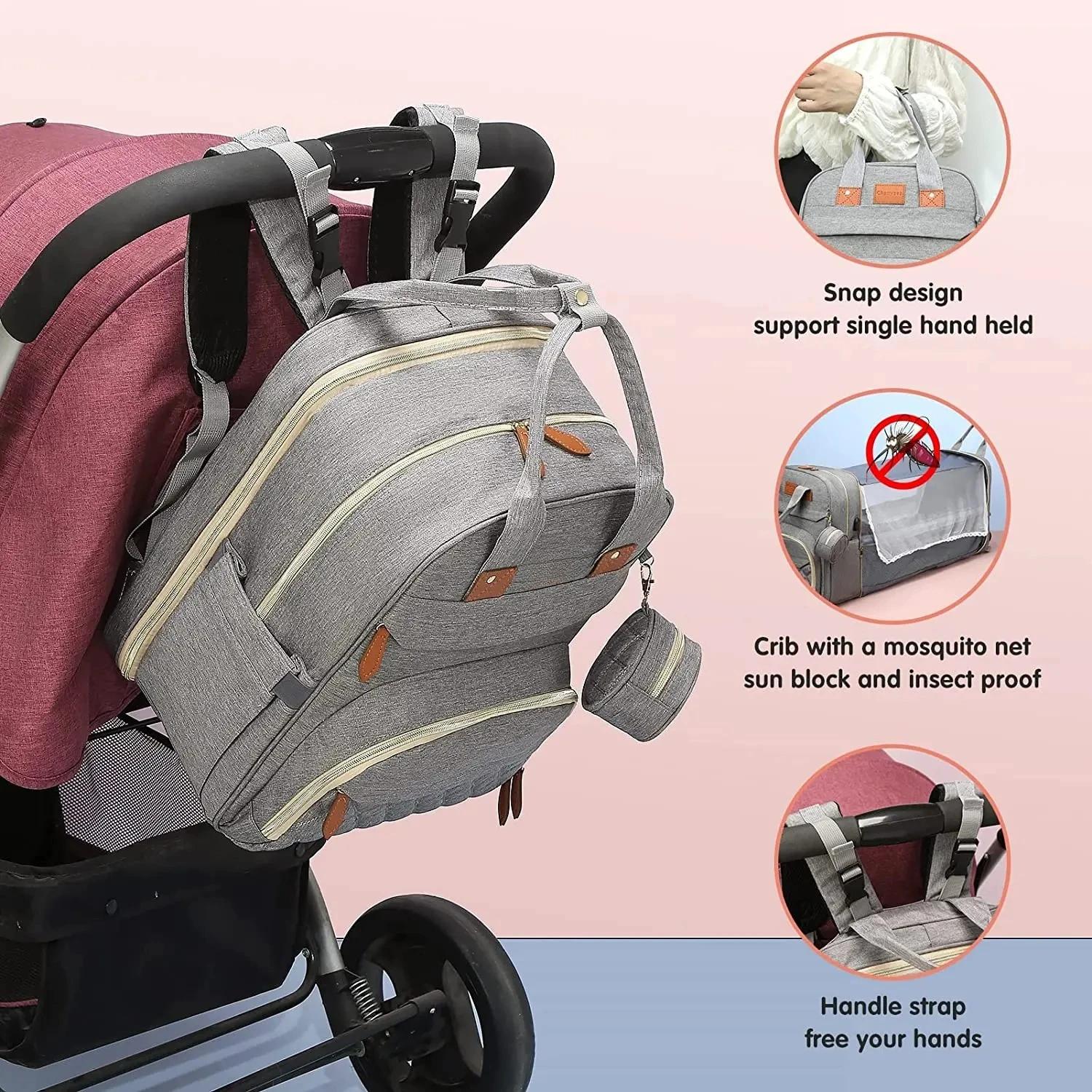 Sac à langer 3 en 1, sac à dos pliable, lit bébé, sac de voyage imperméable avec chargeur USB, sac à
