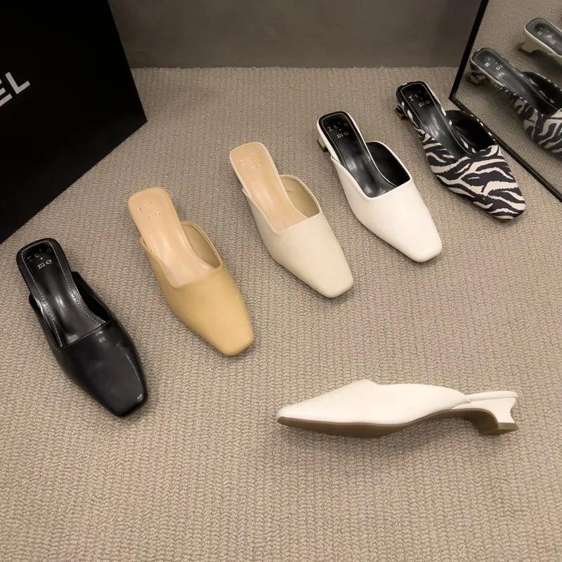 Chaussures Mules à Motif Zèbre pour Femme, Pantoufles d'Extérieur à Talons Bas, Carrées, Nouvelle Co