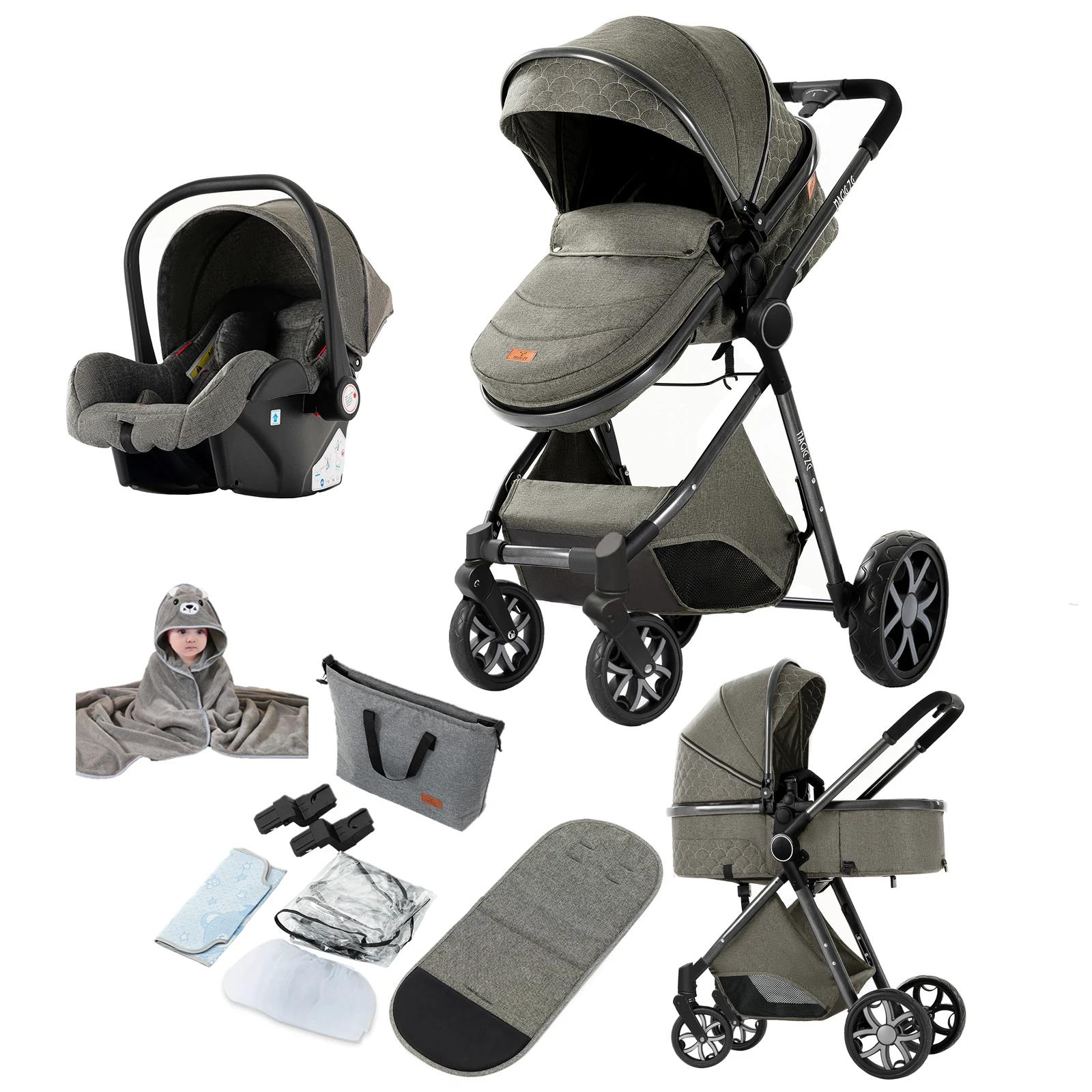 Poussette Bébé Fonctionnelle 3-en-1, Conduite Fluide avec Siège Auto Sécurisé, Nacelle Confortable e