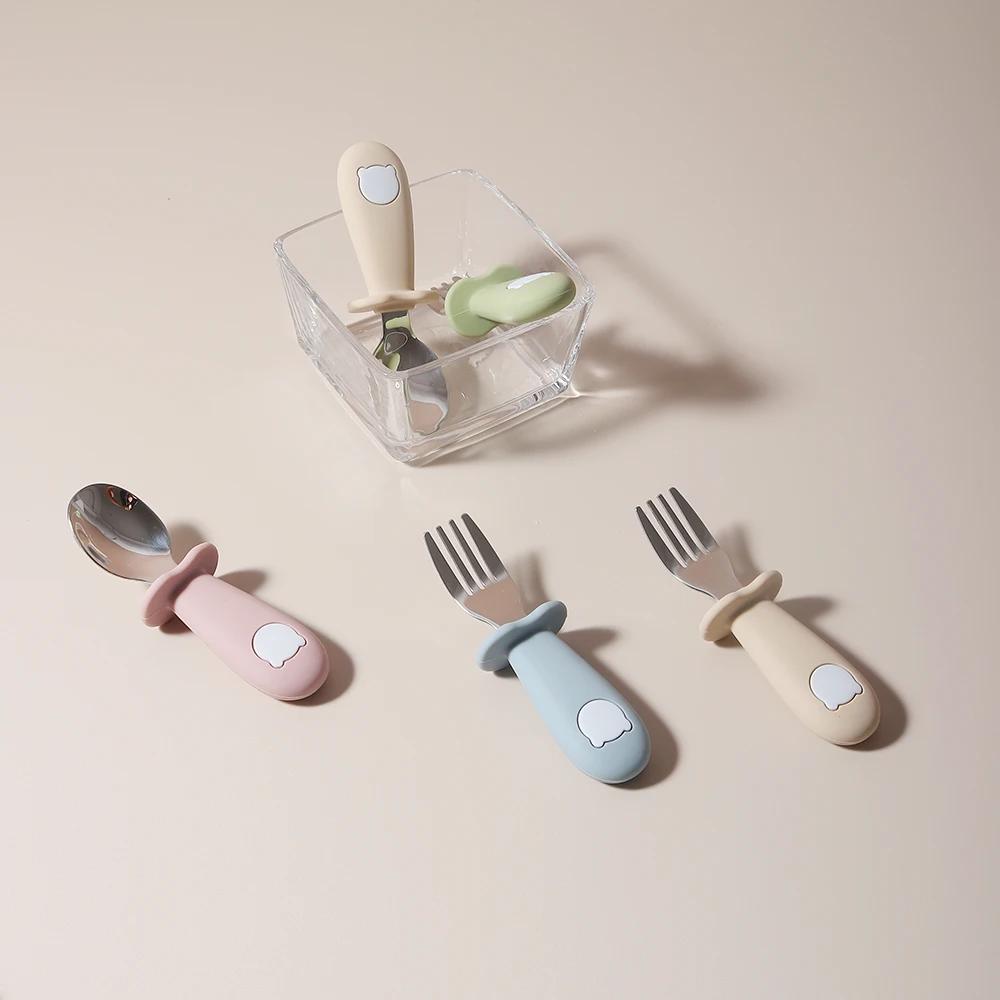 Cuillère et fourchette en silicone en forme de panda pour bébé, cuillère d'alimentation pour bébé en