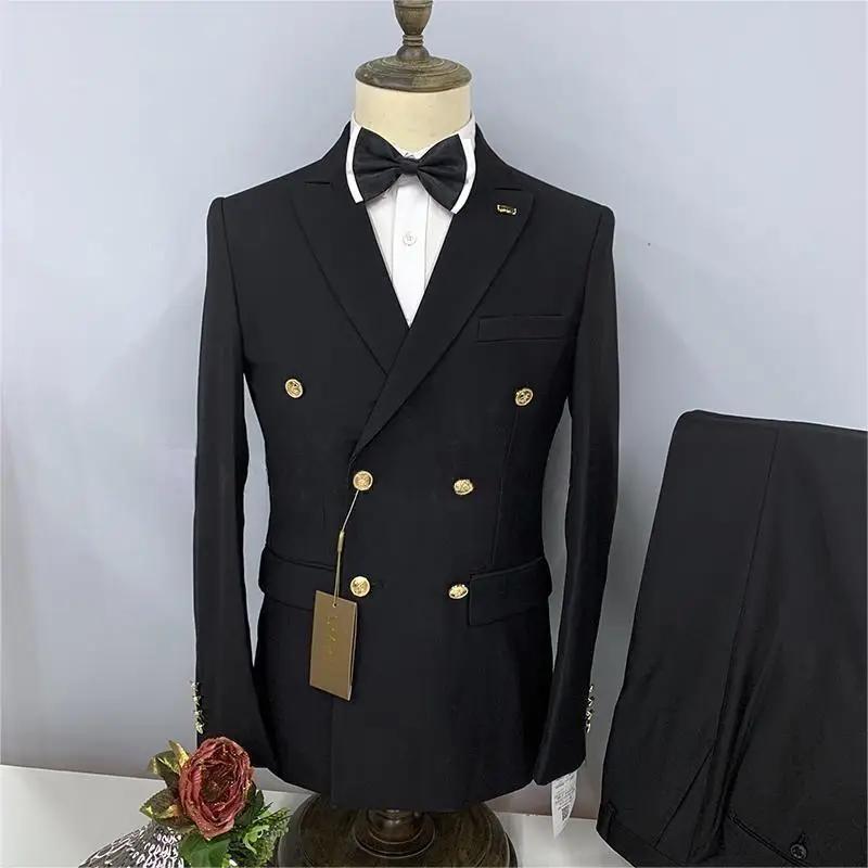 Veste d'affaires formelle pour hommes, smokings marron imbibé, double boutonnage, veste en métal pou