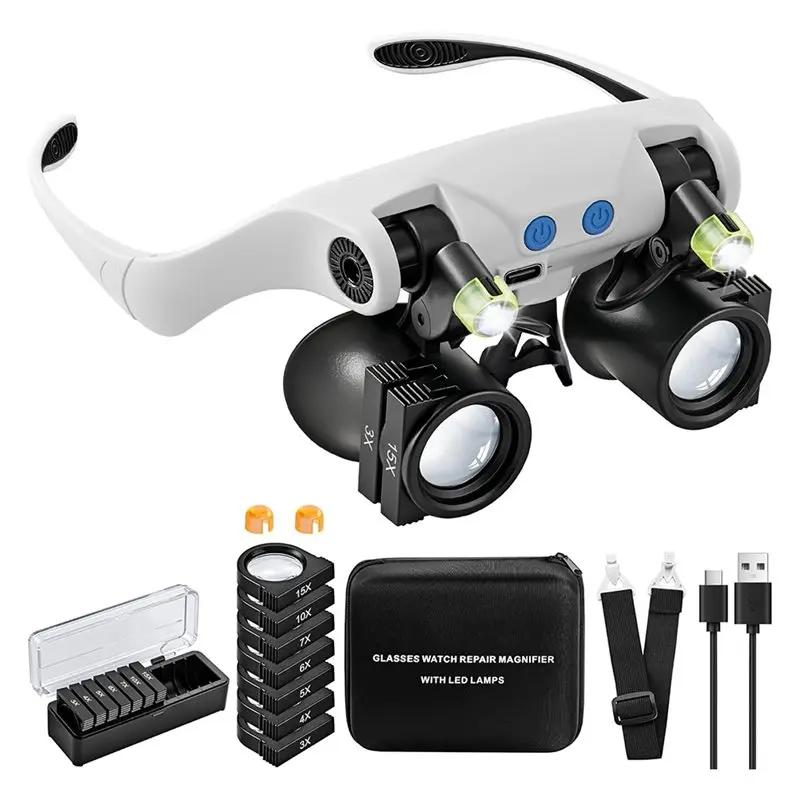 Loupes à lumière LED ABUP, loupe mains libres avec 14 lentilles interchangeables (3X, 4X, 5X, 6X, 7X