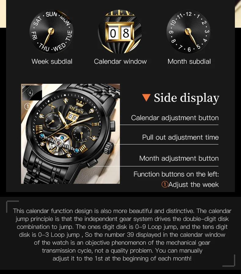 OLEVS classique hommes montres Tourbillon multi-fonction entièrement automatique hommes montre haut